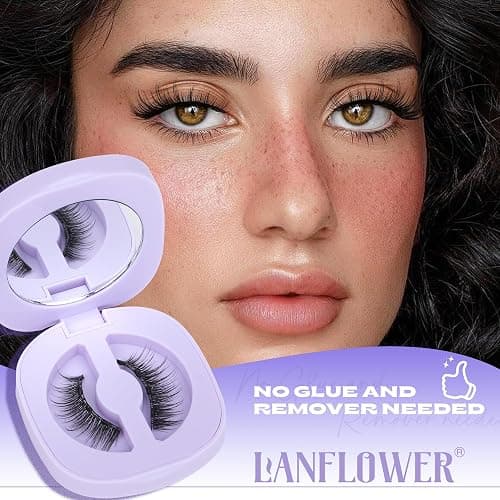 Lanflower Magnetic Eyelashes with Applicator Natural Magnetic Lashes Wispy False Eyelashes with Magnets Fairy Eyelashes No Need Glue Manga Lashes thumbnail 5