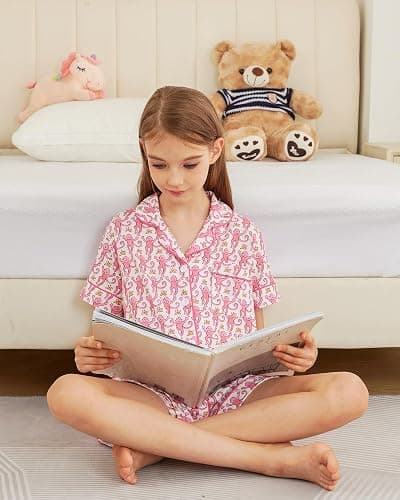 HMPEAIIY Cute Monkey Pajamas Set for Girls, Kids Summer Button Down Matching Y2k Loungewear PJs Christmas Thanksgiving Gift thumbnail 8