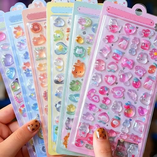 3D Relief Stickers Cute Cartoon Theme with Bear Cat Dinosaur Dog Bird Rabbit Decals for DIY Crafts Phone Cases Scrapbooks Journals Decor, 6 Sheets - Image 1