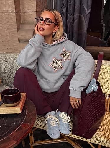 peassa Womens Oversized Hoodies Y2k Cheetah Graphic Hoodies | Teen Girl,Preppy,Cute,Aesthetics Streetwear,Pullover Sweatshirts,Long Sleeve,Kangaroo Pocket thumbnail 3