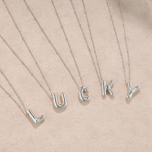 Ewrkbrㅤ Initial Necklaces for Women, 14k Gold Plated Bubble Letter Necklace Chunky Gold Necklace Dainty Charm Initial Necklaces for Women Trendy Custom Preppy Stocking Stuff Necklace Christmas Gifts thumbnail 6