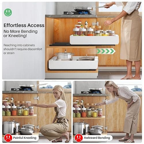 Pull out Cabinet Organizer, 2-pack, Expandable(12"-20") Heavy Duty Slide out Drawers Fixed with Adhesive Nano Film for Pots, Roll out Shelf Storage for Kitchen Base Cabinet Organization(3 Rails) thumbnail 4