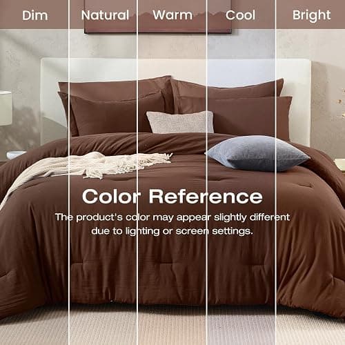 Sasttie Full Comforter Set 7-Piece Dark Brown, Pre-Washed Bed in a Bag | Soft & Breathable, All-Season Bedding Set with Comforter, Sheets, Pillowcases & Pillow Shams, OEKO-TEX, Down Alternative thumbnail 8