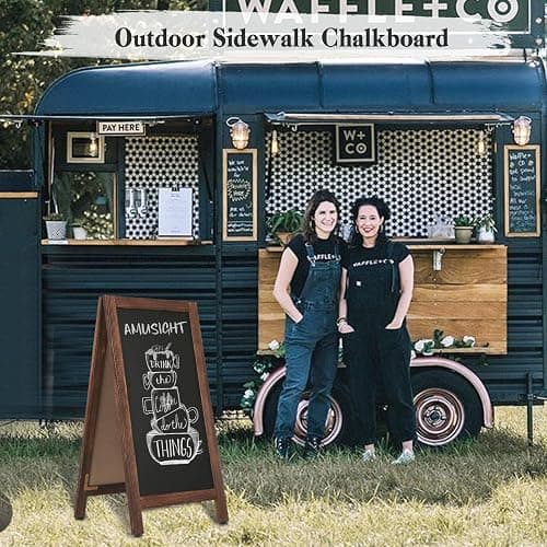 AMUSIGHT Wooden A-Frame Sign, Magnetic 40" x 20" Brown Chalk Board Sign Board, Double-Sided Sandwich Board Signs Outdoor, Chalkboard Easel, Menu Board for Restaurant, Business or Wedding thumbnail 8