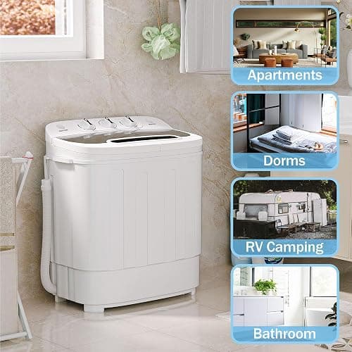 SUPER DEAL Compact Mini Twin Tub Washing Machine 13lbs Capacity Portable Washer Wash and Spin Cycle Combo, Built-in Gravity Drain for Camping, Apartments, Dorms, College, RV’s and Small Spaces thumbnail 5