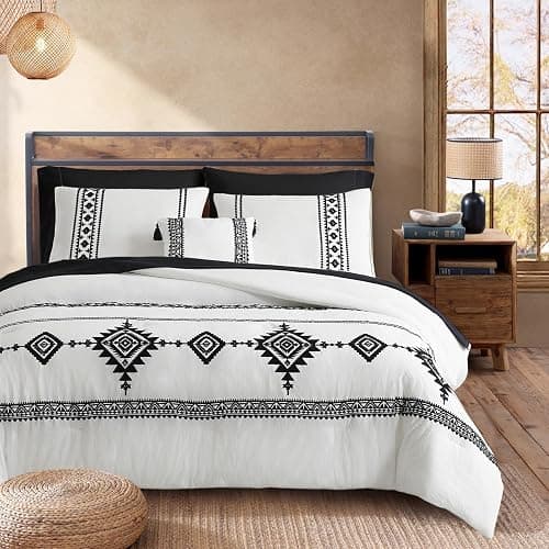 MaiRêve Embroidery Comforter Set Queen Size - 7 Piece, White Boho Western Bedding All Season Bed in A Bag, Farmhouse Queen Comforter Set with Sheets, Pillowcases & Shams thumbnail 2