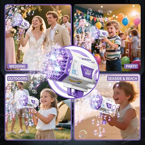 Deserthome Bubble Gun, 125 Holes Bubble Machine Gun, Bubble Blaster Gun for Kids, Rechargeable Bubble Gun with Bubble Solution, Easter Toy Party Favors Bubble Maker for Wedding Birthday (Purple) thumbnail 6