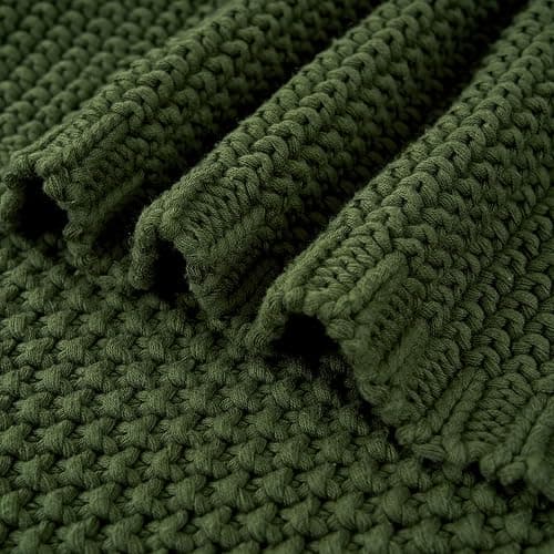 Longhui bedding Chunky Cable Knit Throw Blanket Lightweight Olive Green 100% Organic Cotton Blanket for Sofa Couch Bed Baby Nursery, Rustic Shabby Chic Modern Farmhouse, 51” x 63” Give Laundering Bag thumbnail 9