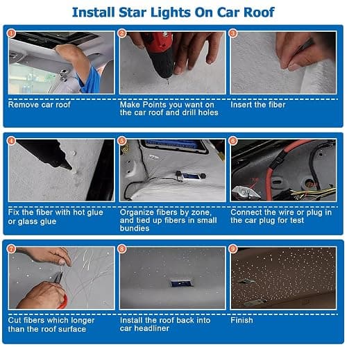 AZIMOM 16W Twinkle & Sound Activate 500pcs*0.03in*9.8ft Fiber Optic Starlight Headliner Kits for Car Home Star Ceiling Sky Decoration, APP& Remote Control Light Engine End Glow Fiber thumbnail 5