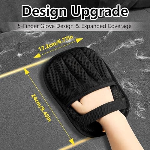 XXJXXJ Upgraded Pet Hair Removal Gloves for Cats & Dogs, Five-Finger Electrostatic Reusable Magic Brush for Effortless Pet Hair Remover Tool on Carpet, Clothing, Laundry, Couch, Car Seat (Black) thumbnail 2