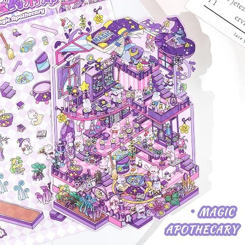 Aifong 8 Pcs Big Size DIY 3D Sticker Scene 8.3 x 11.8 Inch Sticker Therapy Cute Cartoon Stickers Scene Make Your Own Scenes Miniature Room for Relief Stress thumbnail 7