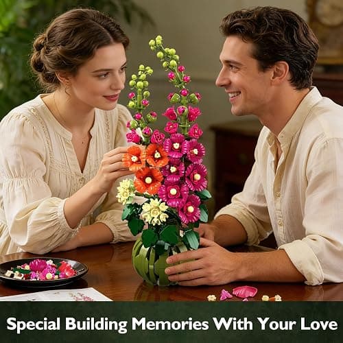 CUBIMANA Flowers Botanicals Alcea Rosea Building Set for Adults, Ages 12+ | Artificial Flowers & Plants for Home Office, Bedroom or Desk Decor, 974PCS Birthday Christmas Housewarming Gift for Women Men thumbnail 2