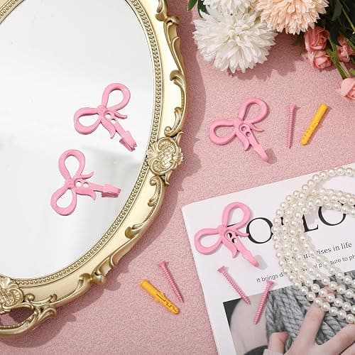 Otoolling 2 Pack Small Pink Bow Wall Hooks Valentine's Day Bow Knot Hooks for Wall 2.36'' Cute Decorative Coat Holder Metal Bowknot Door Hanger for Hats Bags Tie Bath Towels Coats thumbnail 5