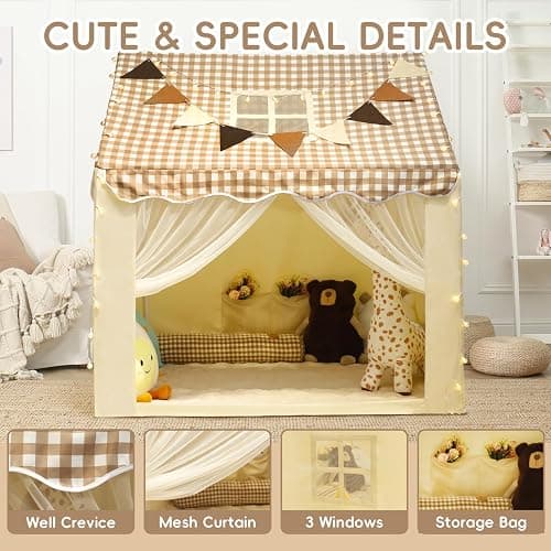 RONGFA Playhouse for Indoor & Outdoor, with Star Light, Flags and Carry Bag, Washable Kids Tent for Girls & Boys (Lattice Top) thumbnail 4