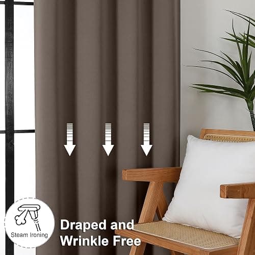 Simplebrand Ava Brown Blackout Curtains for Bedroom 63 Inch Length 2 Panels Set, Solid Thermal Insulated Energy Saving Rod Pocket Window Treatment Curtains Blackout Drapes, W40 x L63 Inch, Brown thumbnail 7