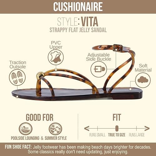 CUSHIONAIRE Vita Jelly Sandals for Women, Casual Lightweight Womens Strappy Sandals with Adjustable Buckle Strap and Gold Hardware Accent thumbnail 4