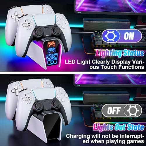 Fenolical PS5 Controller Charger Station for Dualsense & Edge Controller for PlayStation 5 Storage, PS5 Accessories Charging Station with Timer Function thumbnail 5
