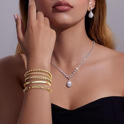 Gold Bracelets for Women,Dainty Bracelets Set for Women Trendy, Gold Bracelets Stack With Beaded, Cuban, Paperclip, Heart, Snake, Rope, Pearl, Cross, Hand Chain, Silver Jewelry Gifts for Women thumbnail 8