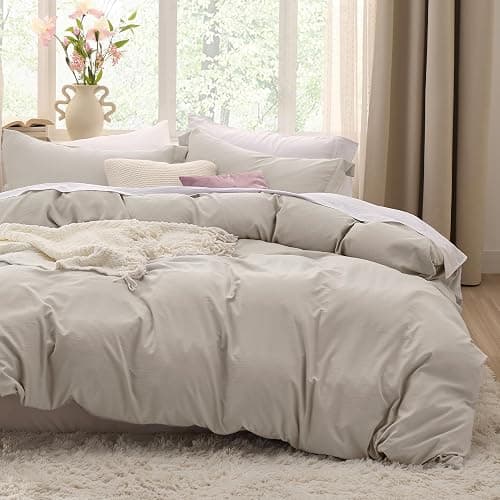 Bedsure Oversized King Duvet Cover - 3 Pieces Prewashed Cotton-Like Polyester Extra Soft Bedding Set, Includes 1 Duvet Cover 120x98 Inches with Zipper Closure & 2 Pillow Shams, Linen, No Comforter - Image 1