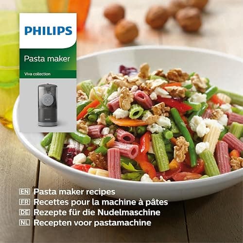 Philips Kitchen Appliances Compact Pasta and Noodle Maker, Viva Collection, Comes with 3 Default Classic Pasta Shaping Discs, Fully Automatic, Recipe Book, Small, Black (HR2371/05) thumbnail 5
