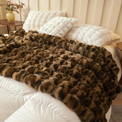 LIFEREVO Cheetah Print Luxury Fluffy Faux Rabbit Fur Throw 50x60, Brown | Leopard Print Plush Bubble Blanket for Bed Couch Sofa, Decorative Soft Furry Lap Throw for Bedroom Living Room Office thumbnail 6