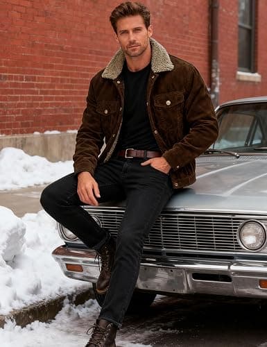 MAGCOMSEN Men's Corduroy Jacket Winter Sherpa Lined Warm Thick Trucker Cargo Coat with 5 Pockets thumbnail 3