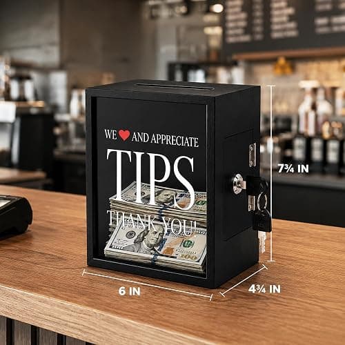 Tips Jar with Lock and Key for Restaurants Bartender Musicians — Wooden Tip Box 6x4¾x7¾ Inch, Money Coin Cash Collection Container for Bars Drivers Donation Raffle thumbnail 3