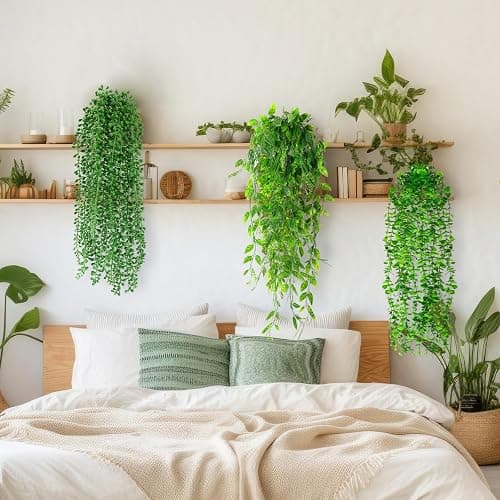 Daifunli 12 Pcs Artificial Hanging Plants Fake Hanging Ferns Plastic Faux Plants for Wall Room Garden Garland Indoor Outdoor Decor No Basket (Eucalyptus,Mandala,String of Pearls,Pea) thumbnail 2