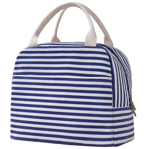 EurCross Blue and White Stripes Lunch Bag Women,Cooler Tote Bag Insulated Lunch Bento Box Bag, Canvas Portable Tote Thermal Bag for Adult Women and Men for Work - Image 1