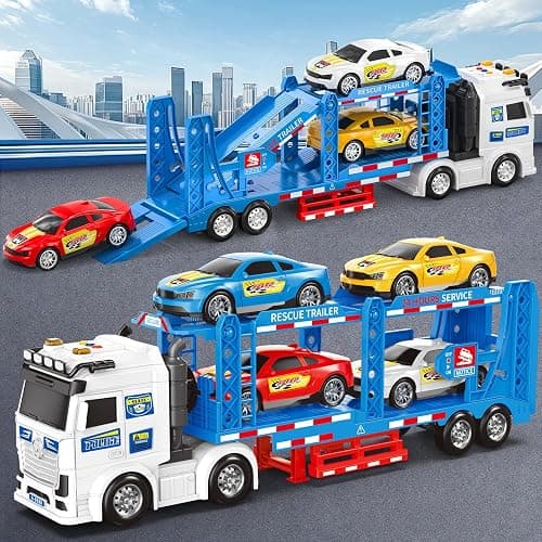 BainGesk Semi Truck Toys Car for 3, 4, 5, 6, 8 Years Old Boys Girls, Adjustable Double Decker Carrier Truck with Light & Sound, Car Hauler with Trailer Toy, Large Transport Toy Gifts for Toddler thumbnail 7