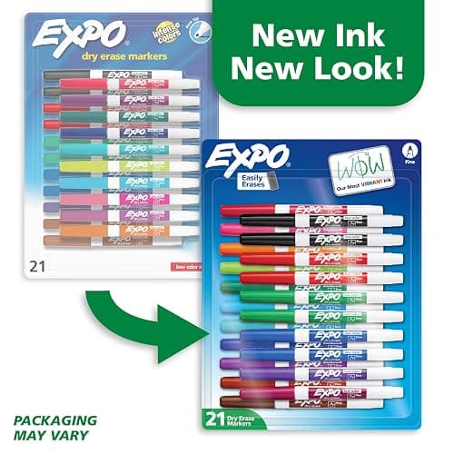 EXPO Dry Erase Markers, Whiteboard Markers with Low Odor Ink, Fine Tip, Assorted Vibrant Colors, 21 Count - 21 Count Assorted thumbnail 2