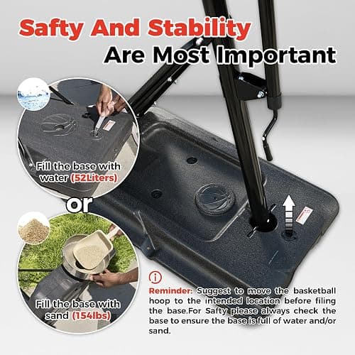 Skytime Basketball Hoop Outdoor,Adjustable Portable Basketbal Goal System with 5.3-10ft Height Stepless Regulation - Black - 44in Backboard Basketball Hoop thumbnail 5