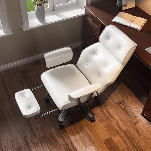 Reclining Office Chair with Footrest, Big and Tall Office Desk Chair 400lbs Wide Seat, Leather High Back Ergonomic Vintage Chair, Heavy Duty Executive Computer Chair, White thumbnail 9
