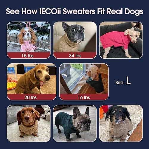 IECOii Dog Sweaters for Medium Dogs Girl Boy,Holiday Knit Doggy Sweatshirt with Sleeve,Turtleneck Thick Warm Dog Sweaters for Winter,Pullover Knitwear for French Bulldog,Boston Terrier (Camel, L) thumbnail 4
