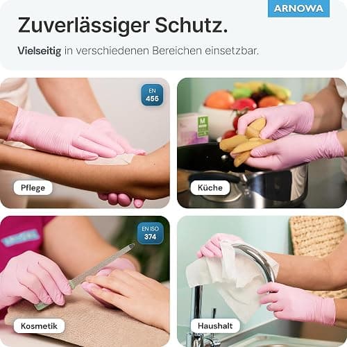 ARNOMED Einweghandschuhe Pink 100 Stück/Box, Nitrilhandschuhe M, Einmalhandschuhe, Handschuhe Einweg puderfrei, latexfreie Gummihandschuhe, Einweghandschuhe in XS, S, M & L verfügbar thumbnail 3