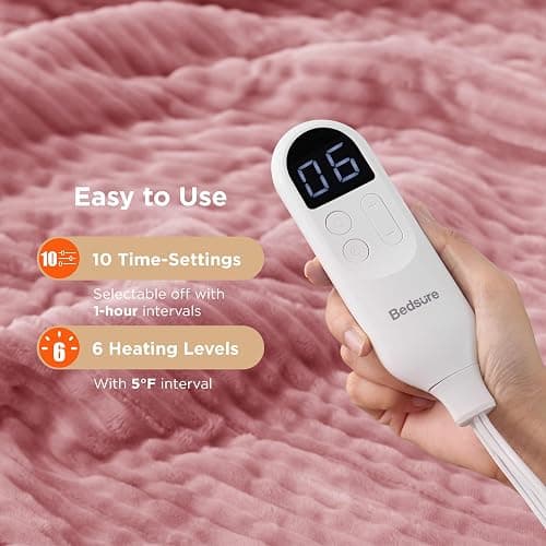 Bedsure GentleSoft Electric Blanket Twin - Soft Ribbed Flannel Heated Blanket, Heating with 10 Time Settings, 6 Heat Settings, and 8 hrs Timer Auto Shut Off (62x84 inches, Bridal Rose) thumbnail 4