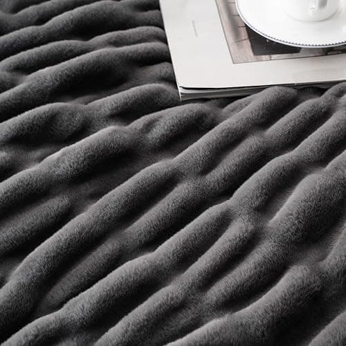 BATTILO HOME Luxury Faux Fur Blanket for Couch, Double Side Ruched Rabbit Fur Blanket Supper Soft Throw Blankets for Bed, Cozy Blanket, 50“x60 thumbnail 5