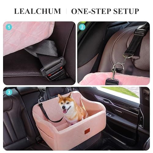 Lealchum Dog Car Seat for Medium/Large Dogs,2 Clip-On Safety Leashs for 2 Small Dogs,Removable and Washable Comfy Pet Car Seat,Easy to Install and Clean (Pink, Large) thumbnail 5