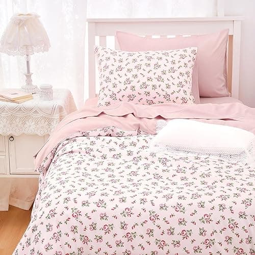 Wake In Cloud - Floral Comforter Set, Coquette Cottagecore Aesthetic Flower Shabby Chic Pattern for Women Teen Girls, Soft Lightweight Bedding, 3 Pieces, Pink, Twin/Twin XL Size - Twin/Twin XL - Pink thumbnail 3