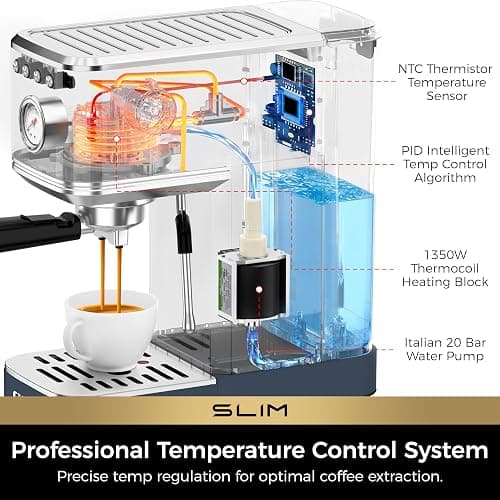 CHULUX Slim Espresso Machine with Milk Frother Steam Wand, 20 Bar Professional Italian Pump Espresso Coffee Machine for Home Cappuccino & Latte Maker, Navy thumbnail 6