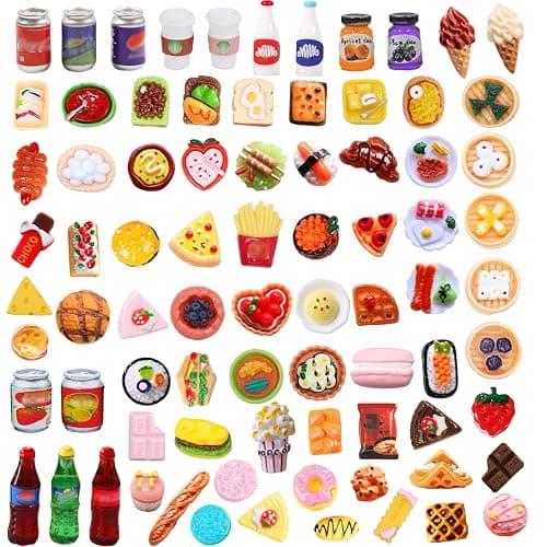 80 Pcs Mini Food Miniature Dollhouse Accessories - 1:12 Scale Small Doll Food Decor Mini Kitchen Set & Tiny Things Toys - Image 1