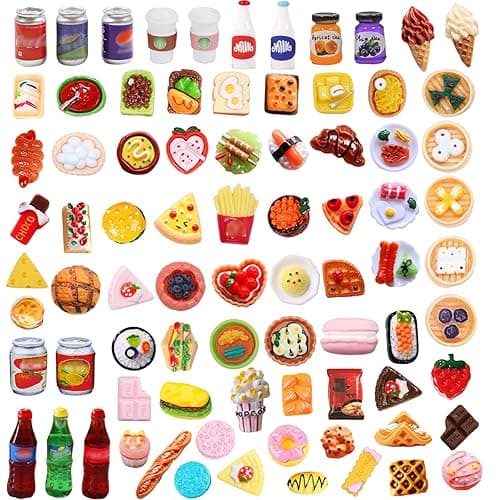 80 Pcs Mini Food Miniature Dollhouse Accessories - 1:12 Scale Small Doll Food Decor Mini Kitchen Set & Tiny Things Toys
