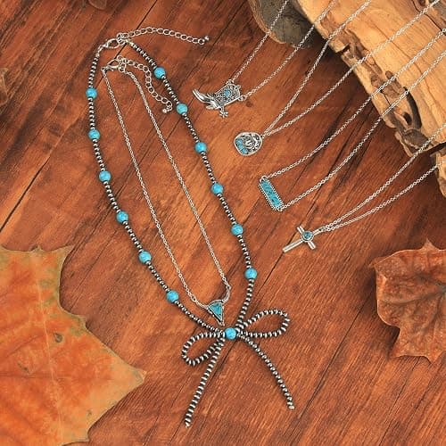 Navajo Pearl Bow Necklace Western Jewelry for Women Cowgirl Turquoise Necklaces Jewelry thumbnail 7