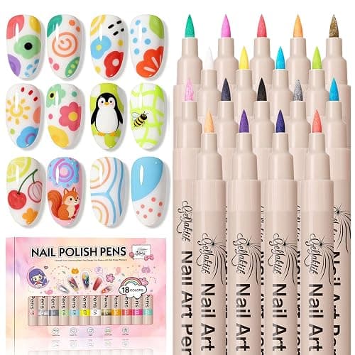 GELLAKTIK Nail Art Pens,18 Colors 0.7mm 3D Nail Polish Pens for Women | Quick-Dryings, Nail Marker for DIY Paint/Dotting/Liner, Home & Salon Manicure Tools, Great Gift, Non-Toxic, Beginner Friendly - Image 1