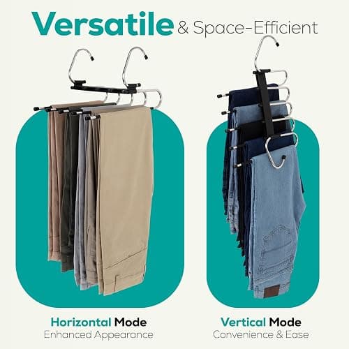 Pants Hangers Space Saving 2 Pack - Space Saving Hangers Or Closet Organizer for Clothes, Scarf, Pants & Skirt with S-Type Stainless Steel Hook & Anti-Slip Design (Black) thumbnail 5