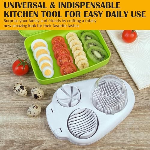 CraftyCrocodile Egg Slicer for Hard Boiled Eggs - 3 Slice Modes Egg Cutter, Heavy Duty, Stainless Steel Dicer - Kitchen Chopper Tool for Strawberry, Mushroom, Grape, Cherry Tomato - White thumbnail 6