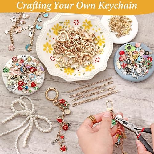 ASTNIC 316PCS Keyring Making Kit & Bag Charm Kit with Charms, Key Ring Hoop, Pliers, DIY Jewellery Making Supplies for Bracelet, Necklace and Jewelry Making, Gifts for Girls, Women, Adults thumbnail 5