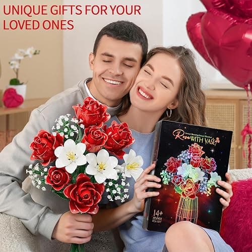 Roses Flower Bouquet Building Blocks Set with Vase, Women Men Teen Girls Gifts for Christmas, 1077PCS Botanical Collection Artificial Flowers Birthday Gifts for Her Him Wife Husband Mom Grandma Adults thumbnail 8