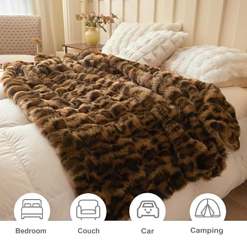 LIFEREVO Cheetah Print Luxury Fluffy Faux Rabbit Fur Throw 50x60, Brown | Leopard Print Plush Bubble Blanket for Bed Couch Sofa, Decorative Soft Furry Lap Throw for Bedroom Living Room Office thumbnail 4