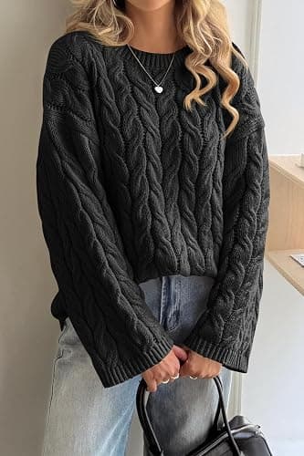 Cicy Bell Womens Oversized Cable Knit Sweaters Long Sleeve Crewneck Chunky Loose Fit Pullover Tops thumbnail 3